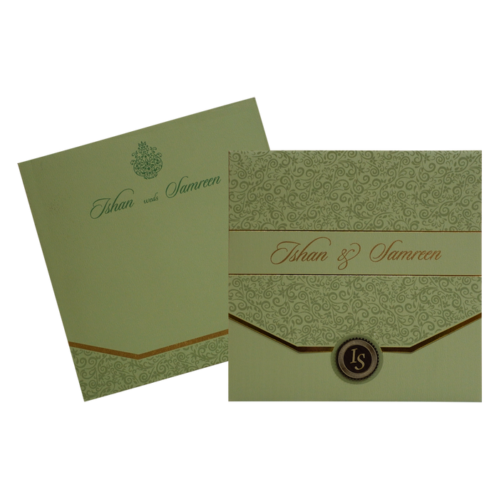 Pista Green Floral Wedding Invitation-King of Cards