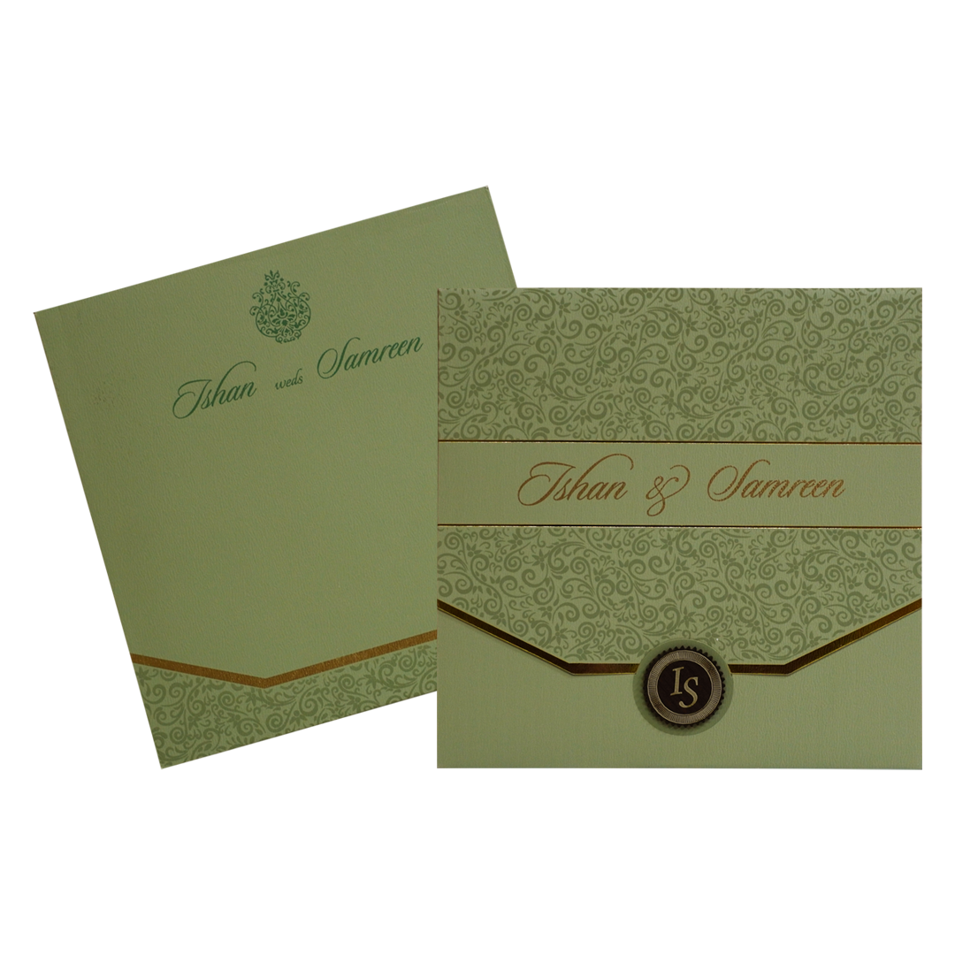 Pista Green Floral Wedding Invitation-KRC30551