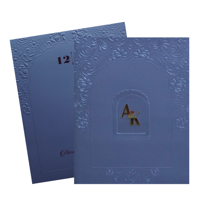 Blue Embossed Floral Wedding Card-King of Cards