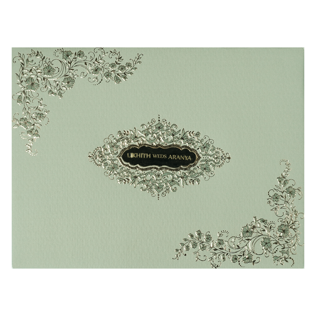 Check out Green Floral Embossed Padded Wedding Card at best price.✅WhatsApp Support ✅Express Delivery.| King of Cards.