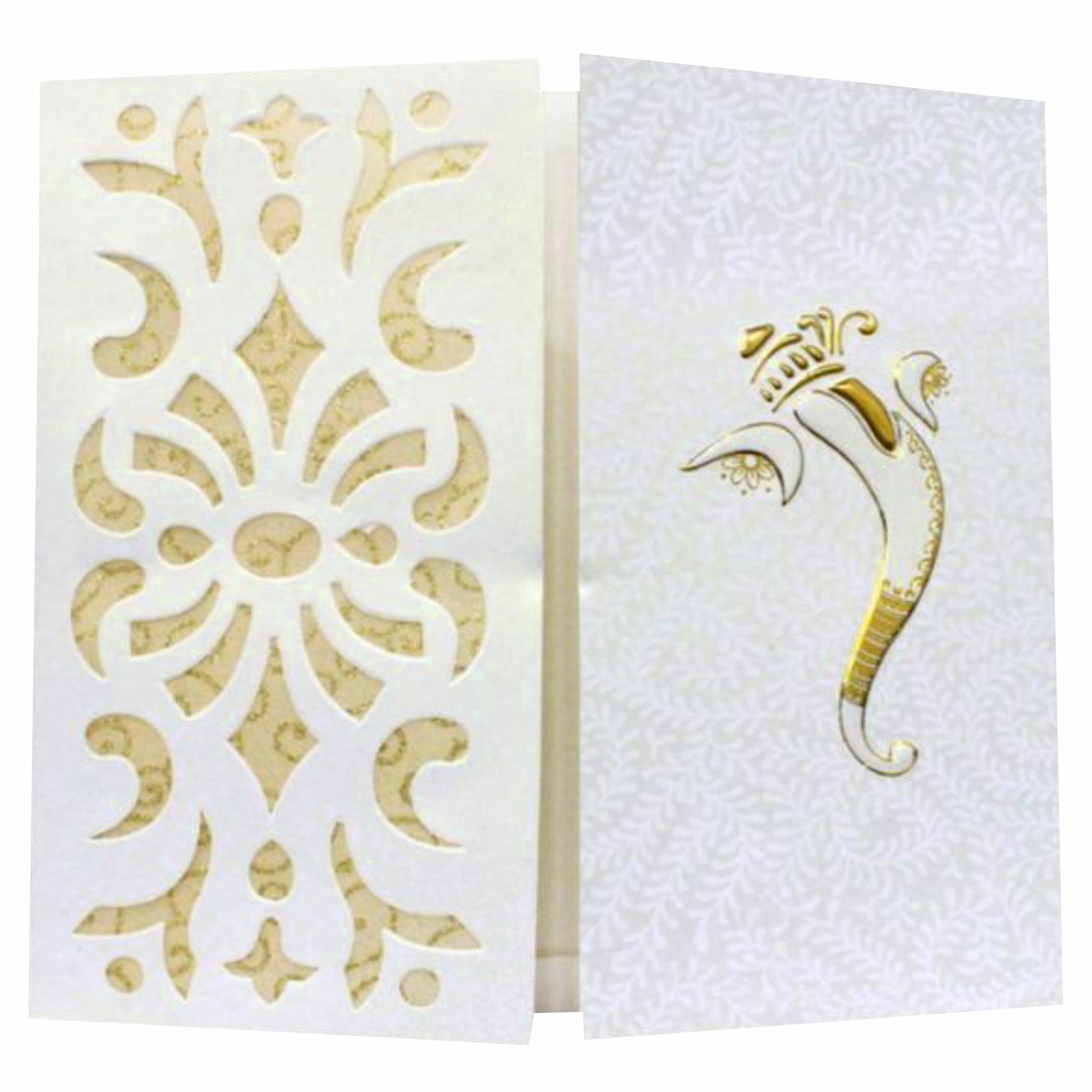 Gorgeous White Flower Laser Cut Ganesha Card - KNK30620