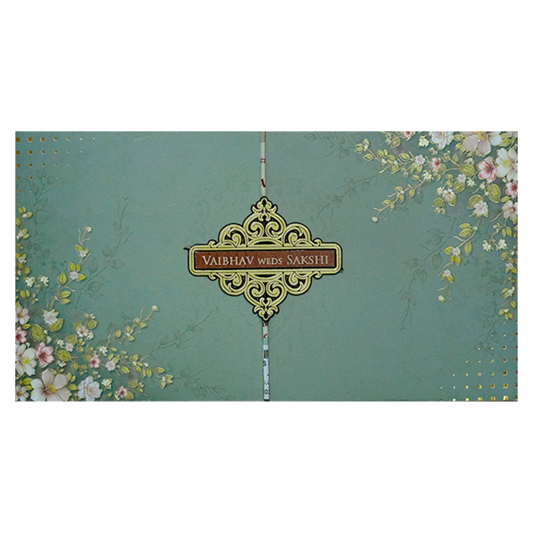 Green Floral Padded Wedding Card-KSH72290