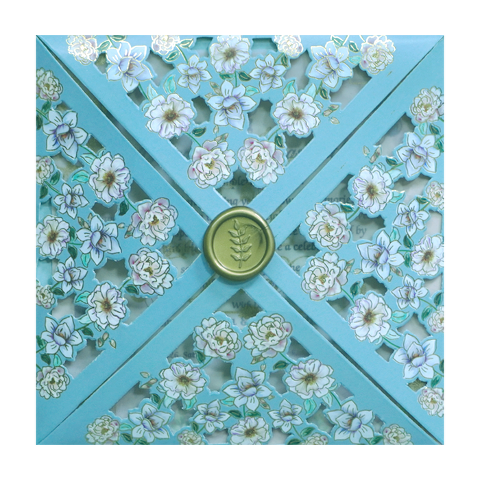 Blue Floral Laser Cut Wedding Card-KNGA7103
