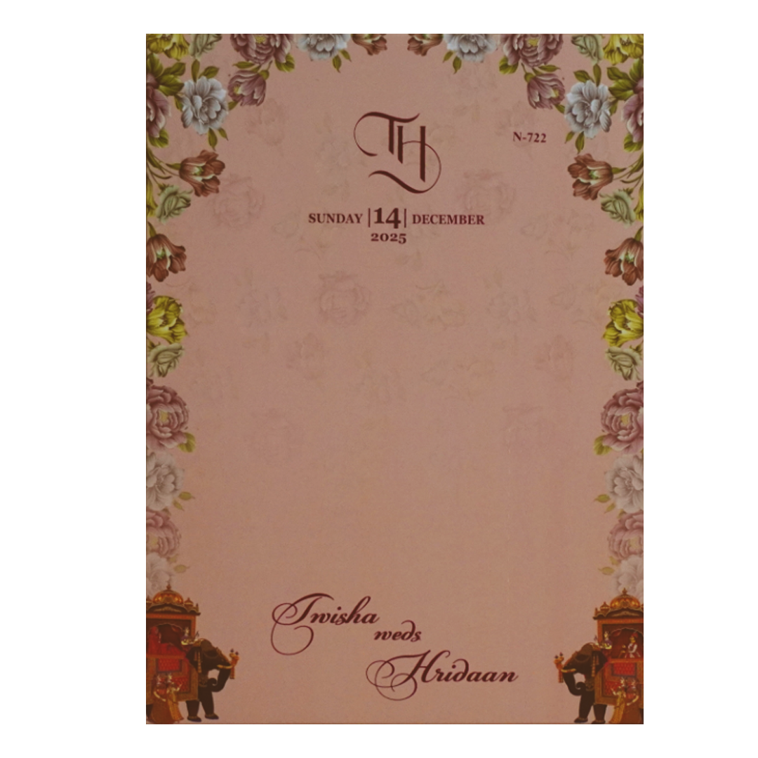 Peachy Pink Padded Wedding Card-KVN07220