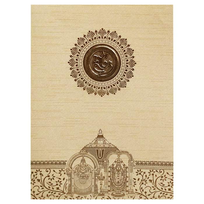 Cream Ganesha Cut Wedding Card-King of Cards