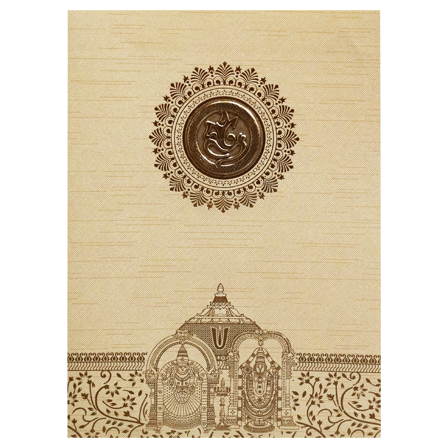 Cream Ganesha Cut Wedding Card-KNRM8705C