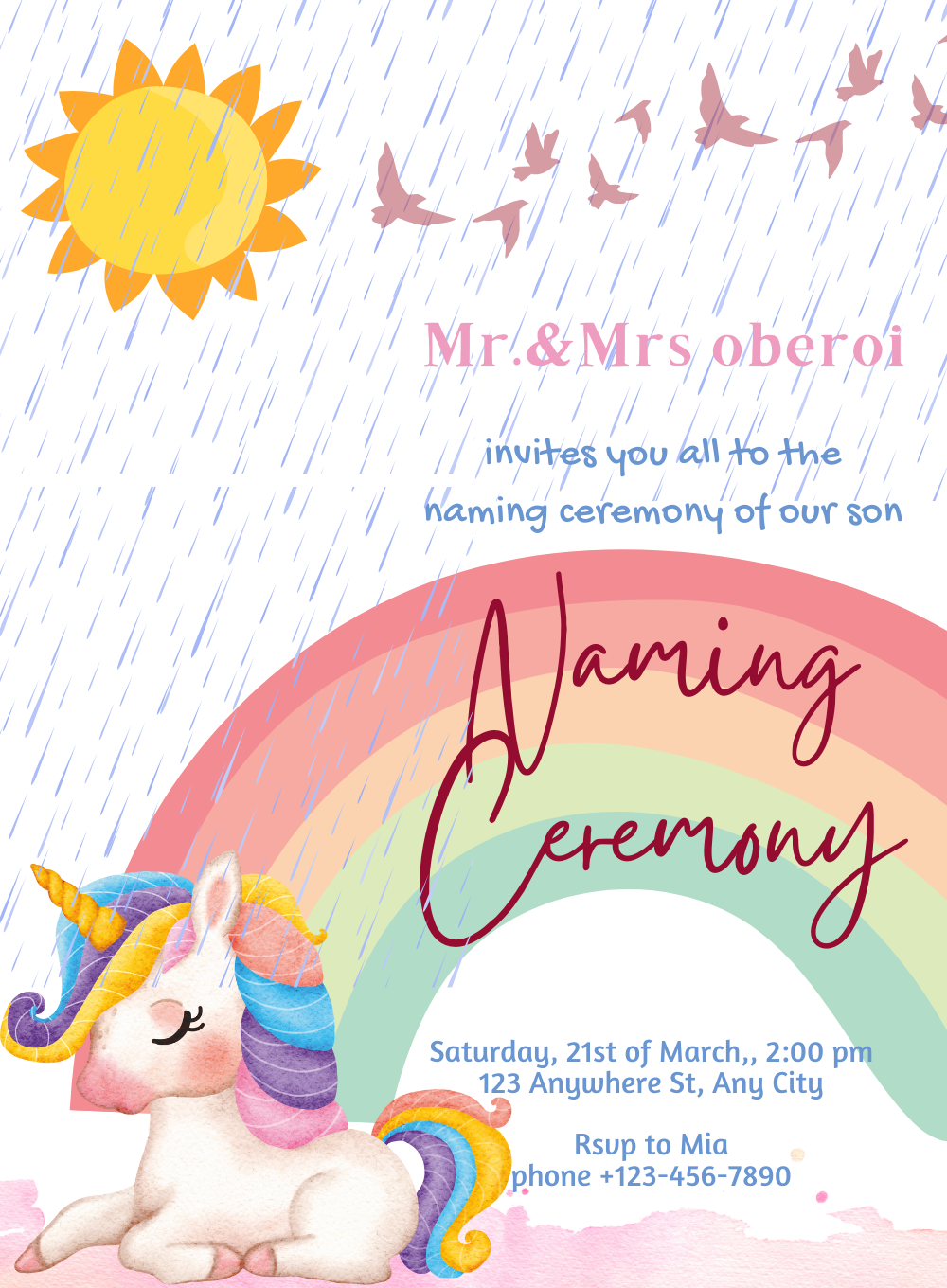 Magical Rainbow Naming Ceremony Invitations-AANCI003