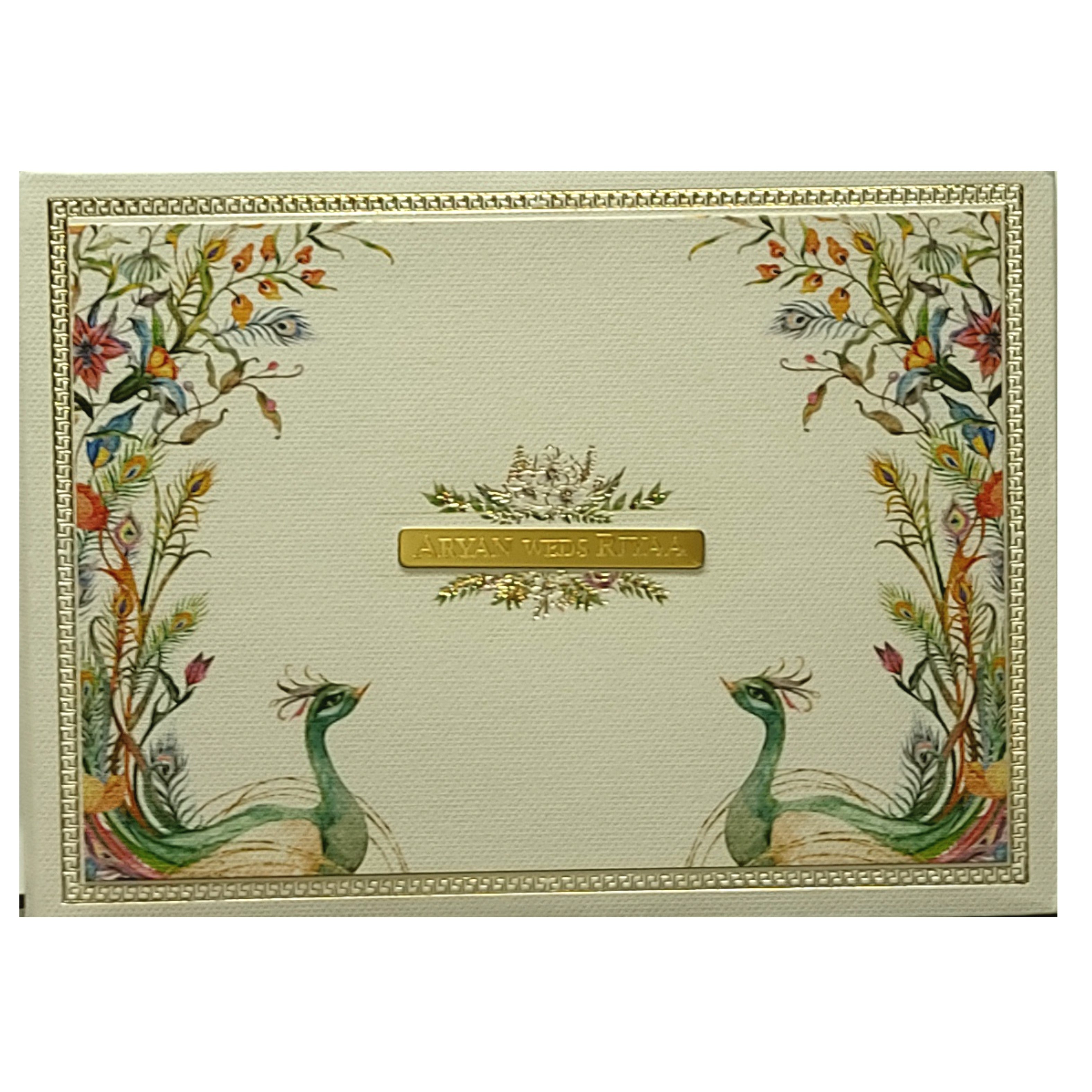 Grey Peacock Padded Invitation Card-KRC29532