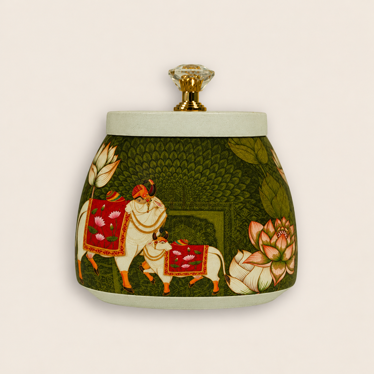 Olive Green Kamadhenu Lotus Artistic Jar - KRAJ0020