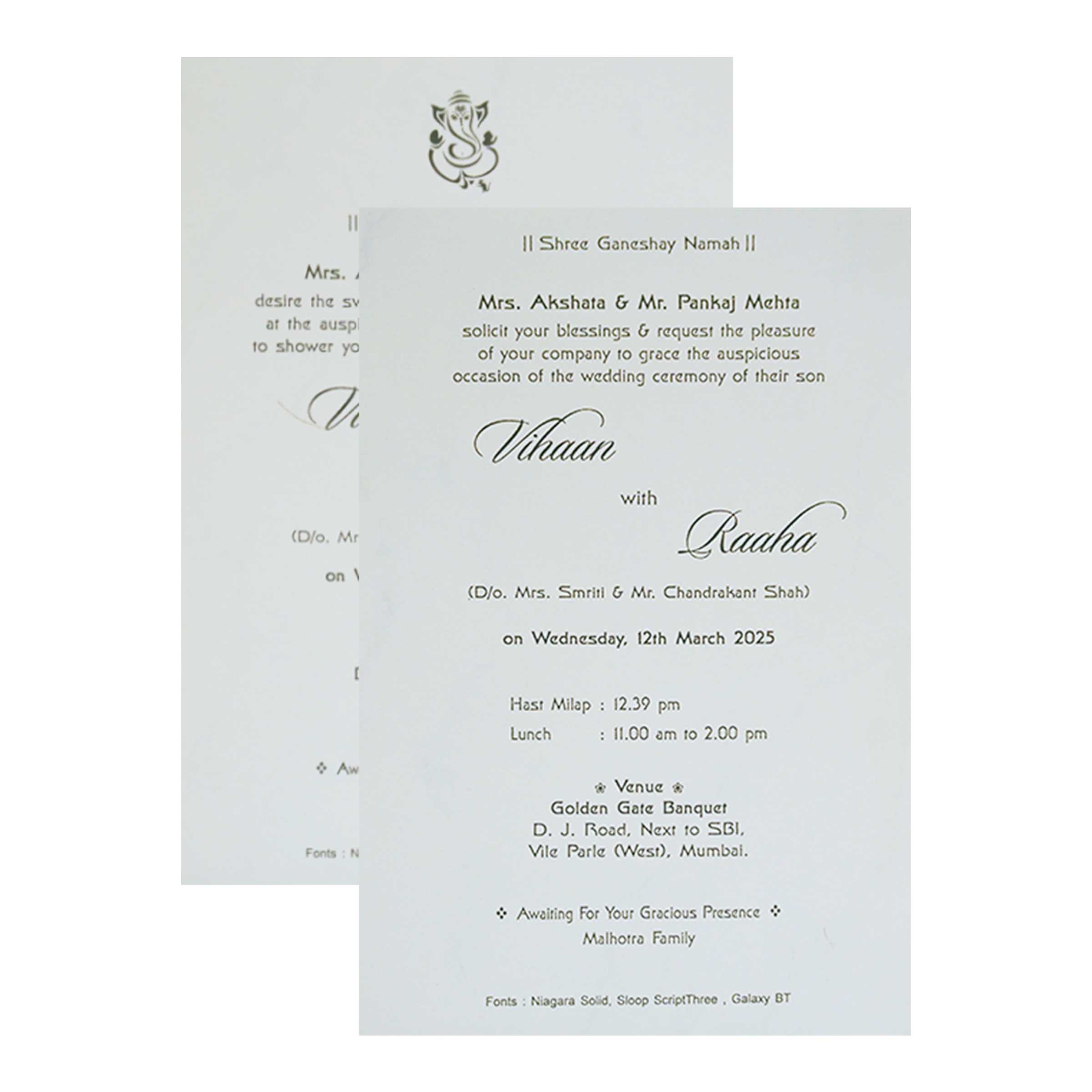 White Nameplate Padded Invitation Card-KRC30620