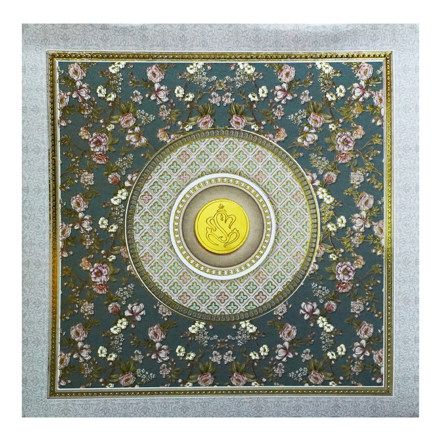 Grey Green Floral Invitation Card-KRC30400