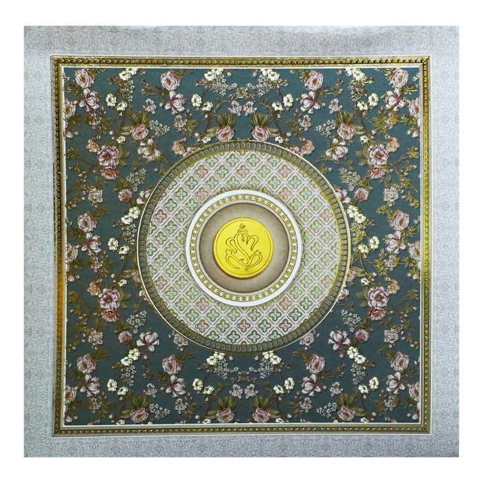 Grey Green Floral Invitation Card-King of Cards