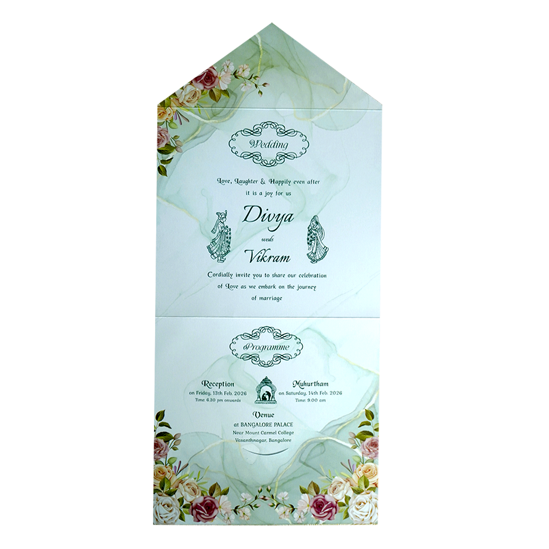 Pastel Green Floral Threefold Invitation Card-KNTH9605G