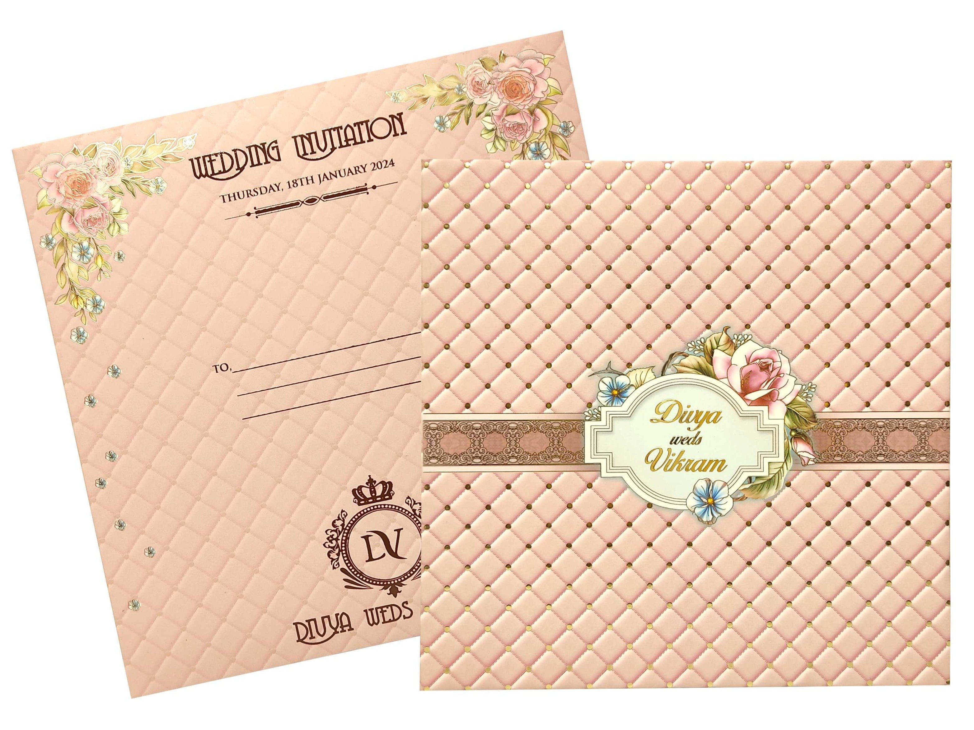 Pink Embossed Designer Padding Invitation Card-KNPO01LP