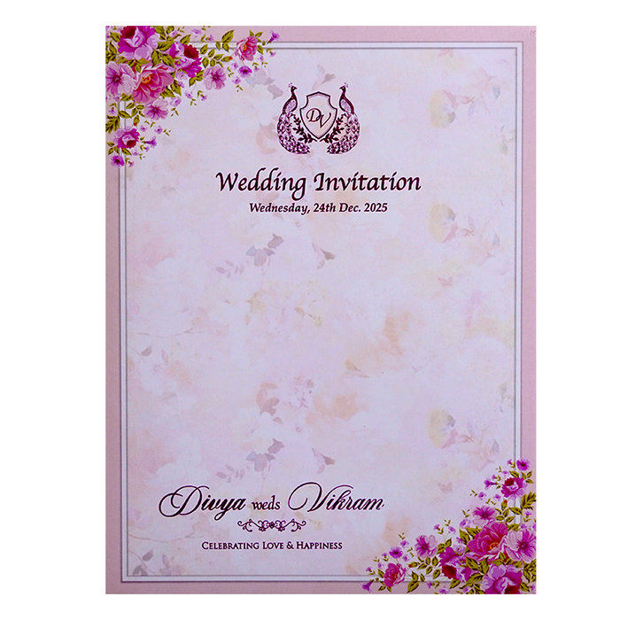 Rose Color Classic Floral Offset Wedding Card-KNKC4032-King of Cards