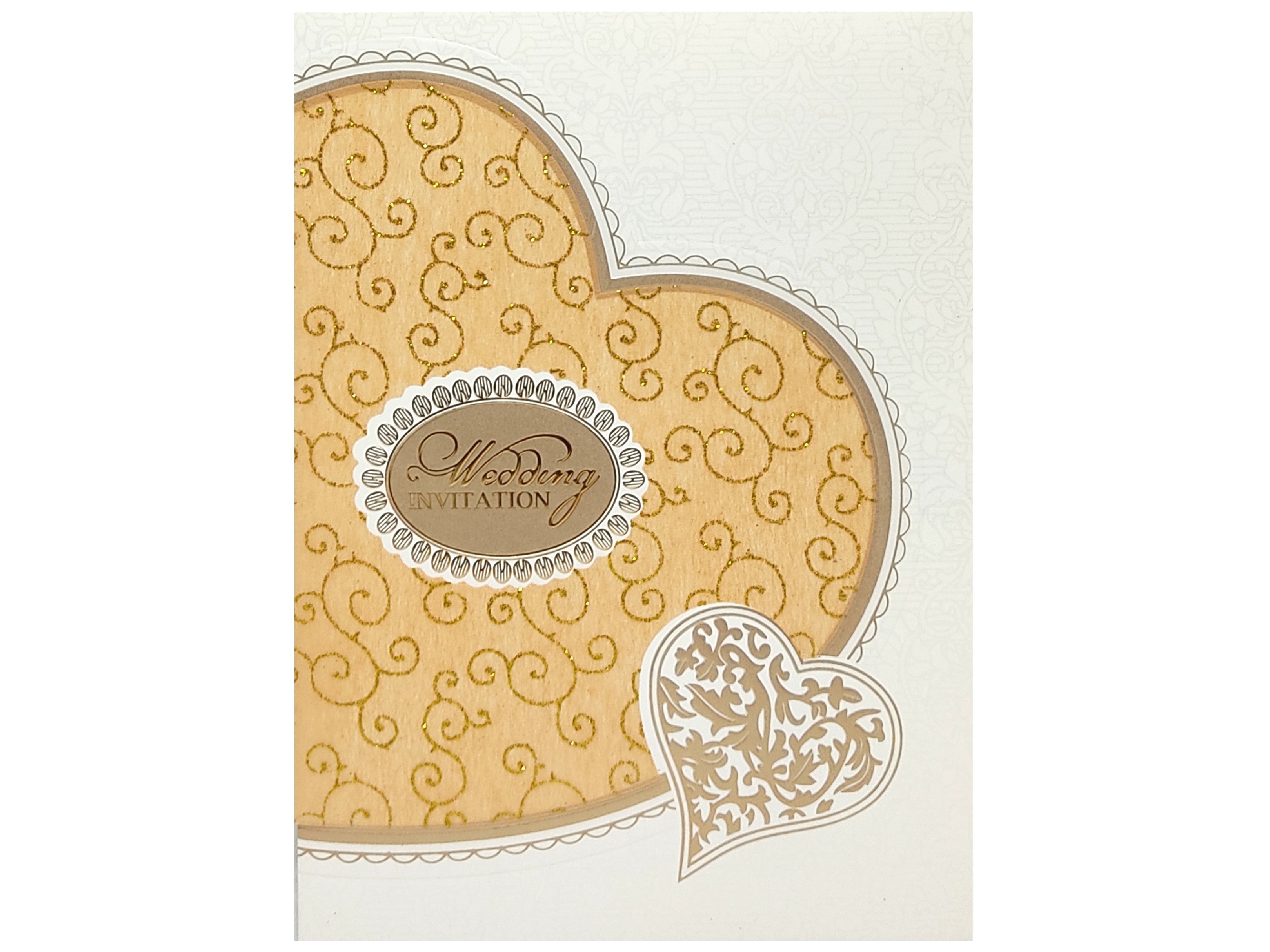 Gold Heart Premium Screen Wolly Wedding Invitation-KNK7049W