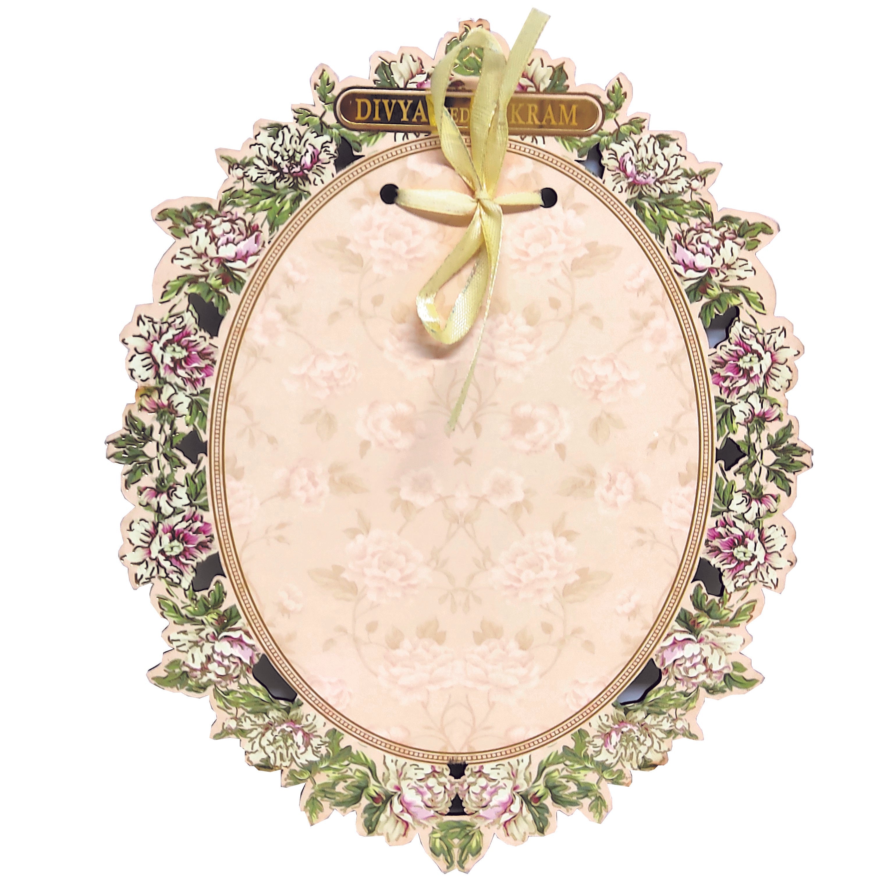 Peach Floral Laser Cut Oval MDF Board Wedding Card-KNKA8060