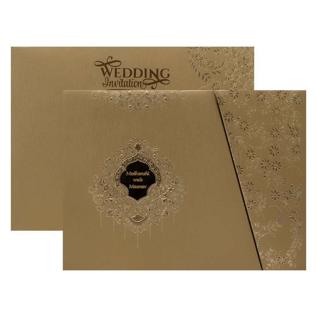 Gold Floral Diagonal Padded Wedding Card-KSSC2120