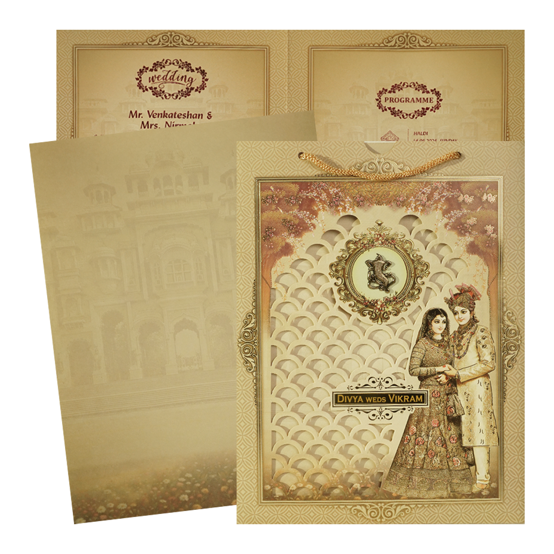 Gold Couple Bag Style Wedding Card-KNAS3104
