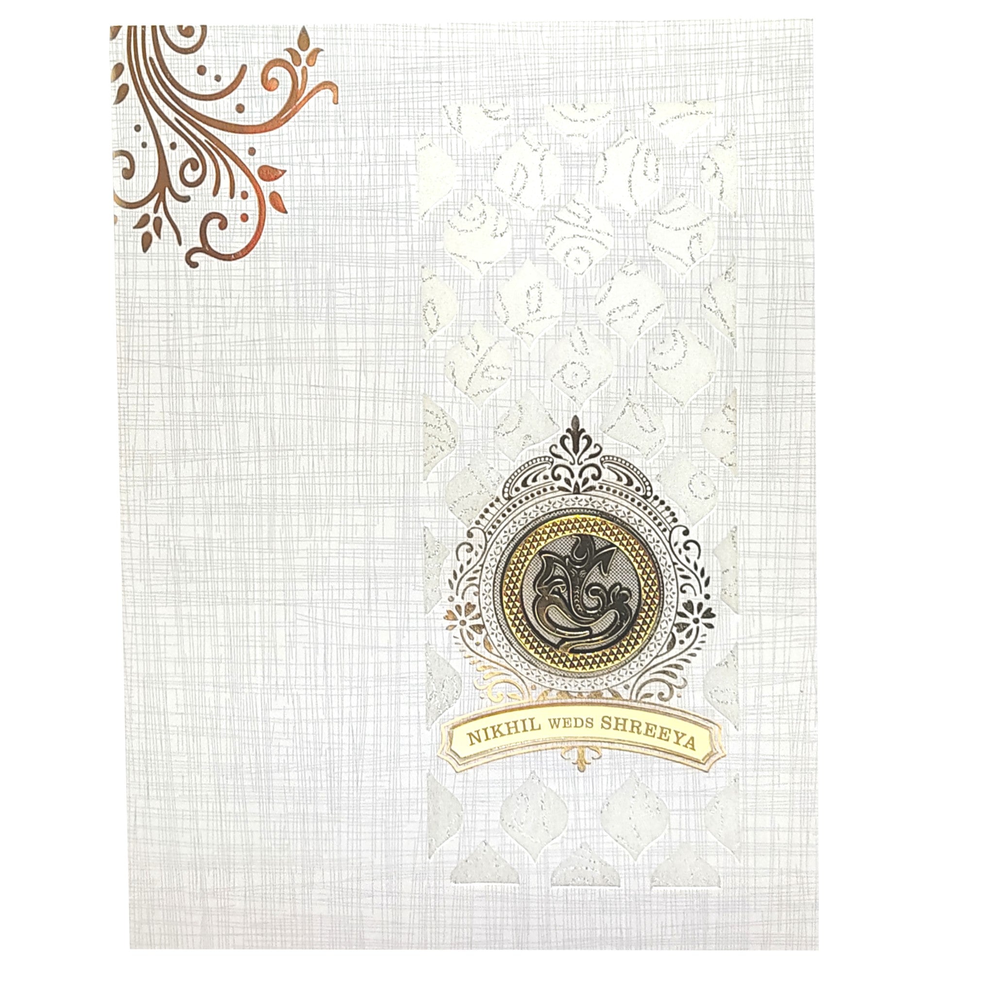 Grey Floral Metallic Wedding Card With White Wolly And Name Plate-KNK7030G