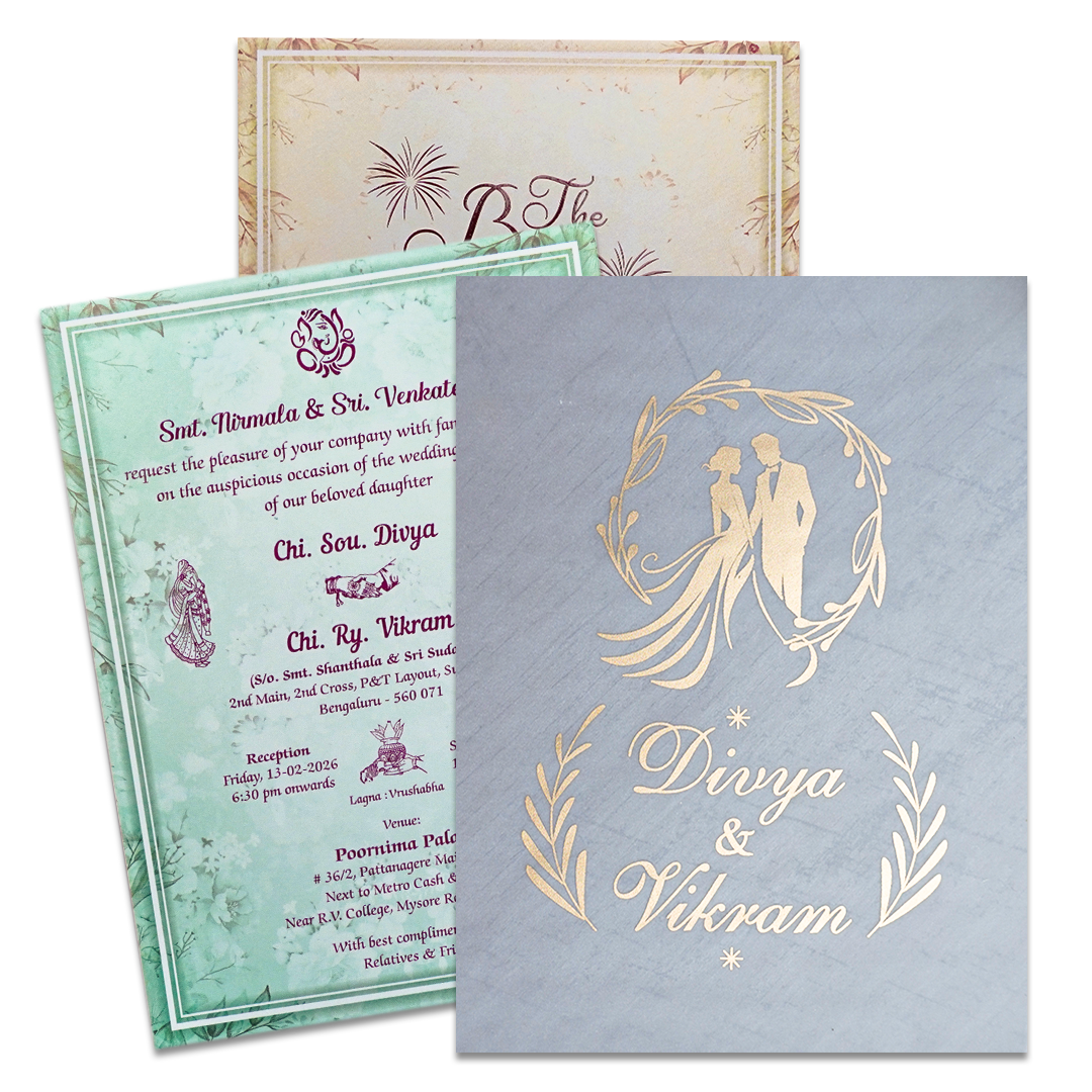 Mint Green Floral Laser Cut Wedding Card-KNNO7401