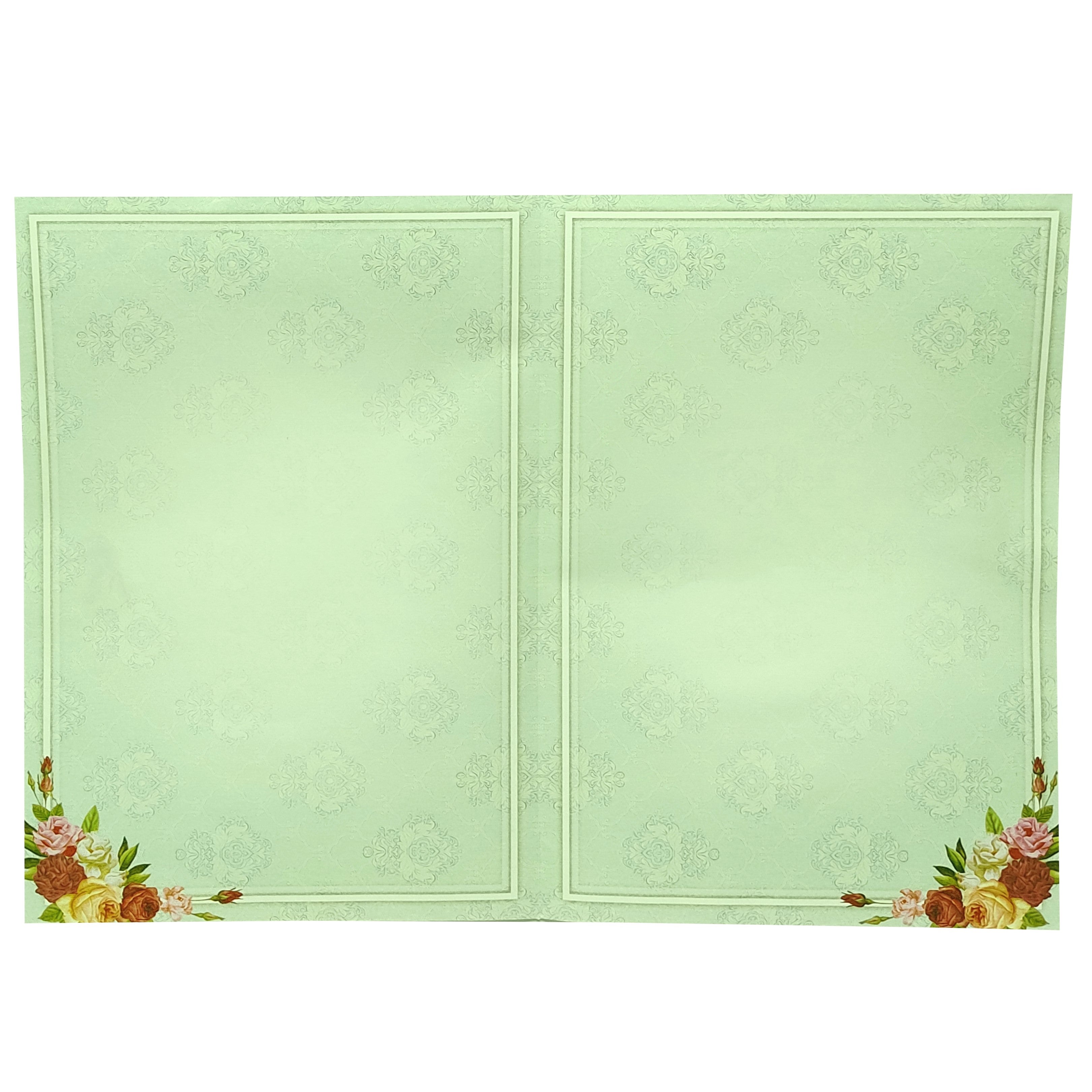 Pastel Green Floral Offset Wedding Card With Ganesha Sticker-KNCP253G