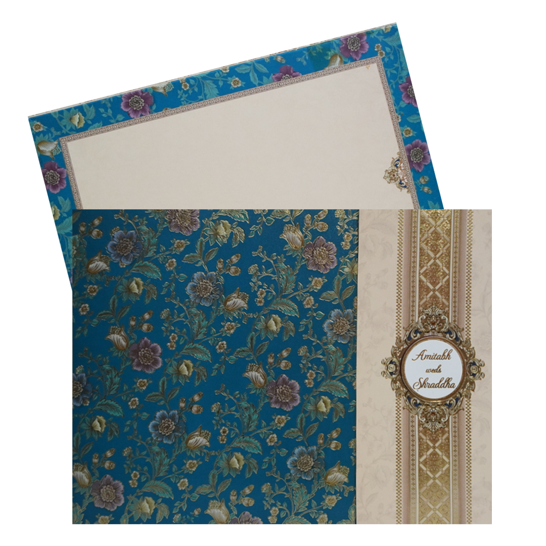 Royal Blue Door Floral Wedding Card-KAC05830