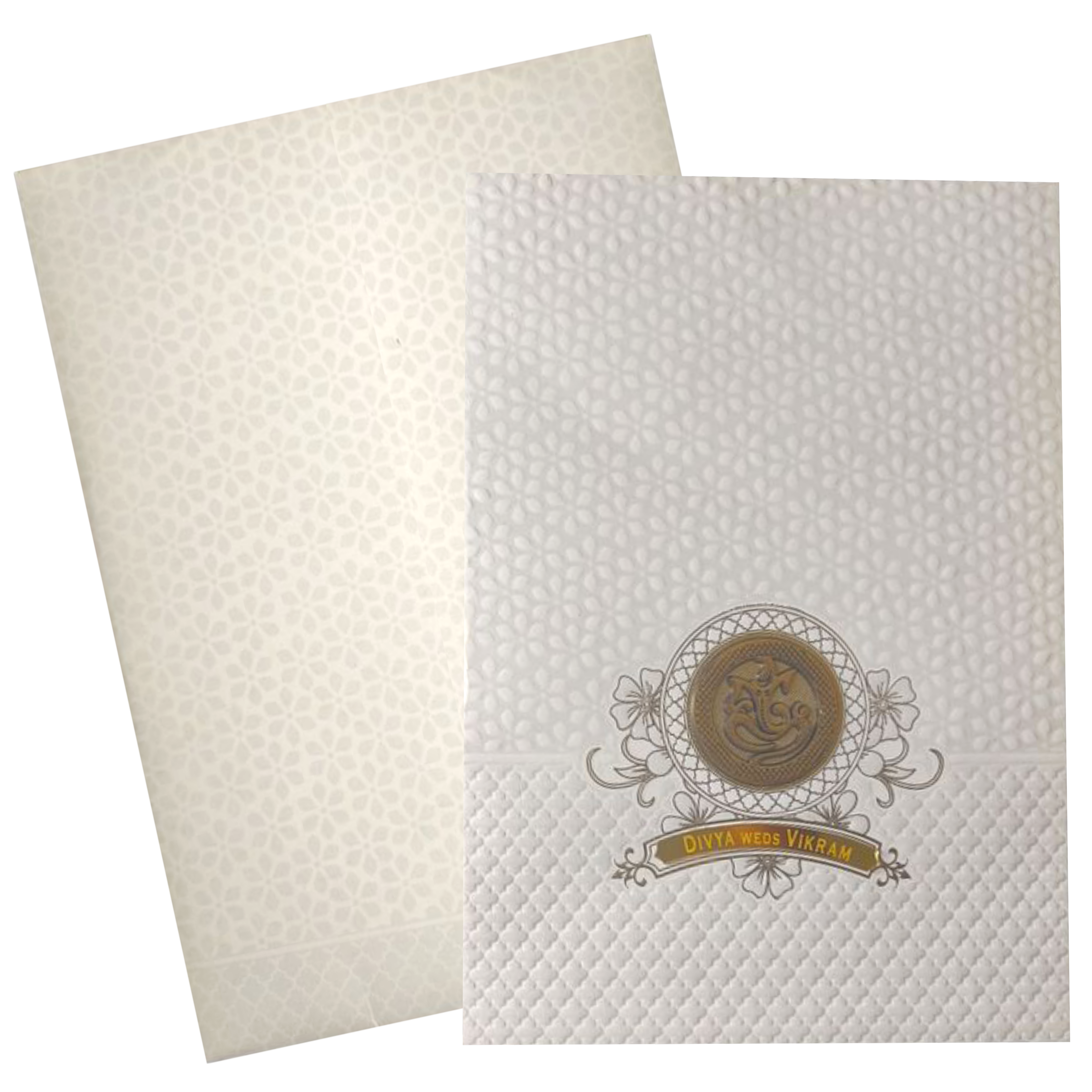 White Embossed Design Nameplate Invitation Card - KNCG1560