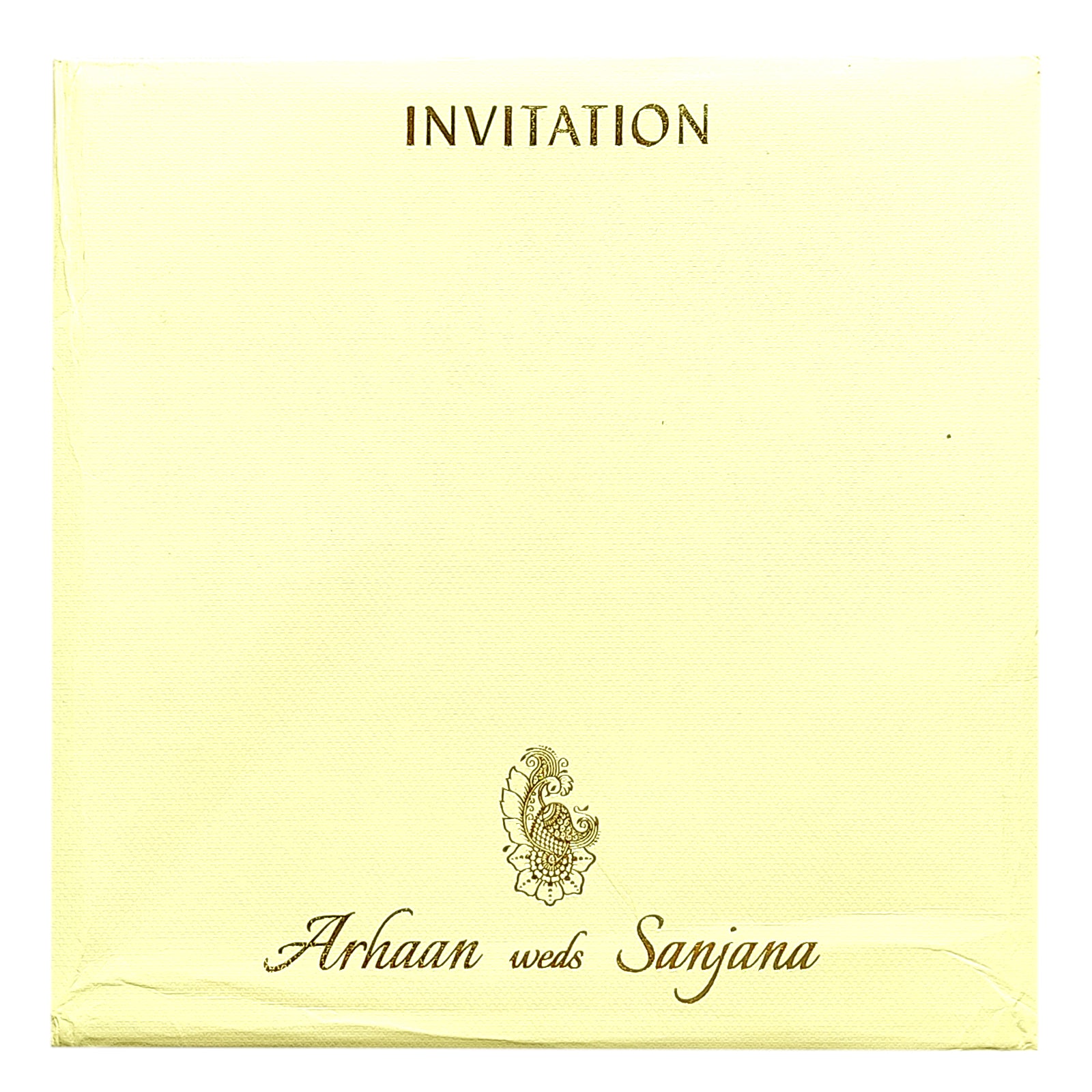 Blue Peacock Padded Nameplate Invitation Card-KRC29810