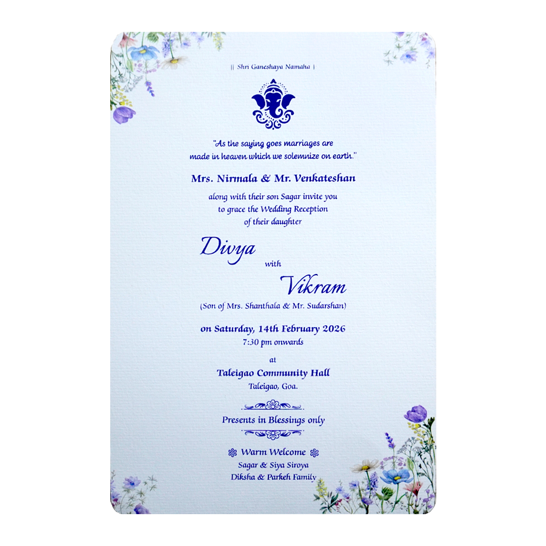 White Single Sheet Floral Wedding Card-KNAP6001