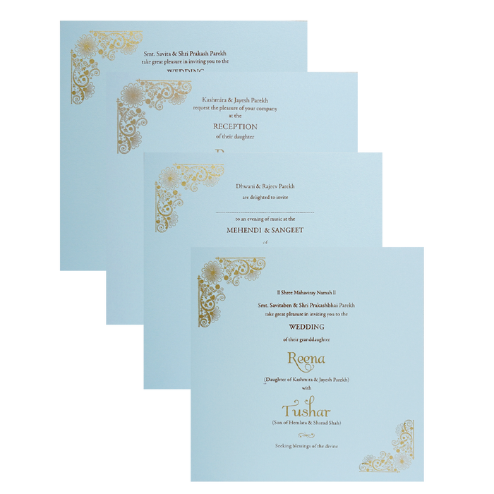 Blue Padded Laser Cut Wedding Card-King of Cards