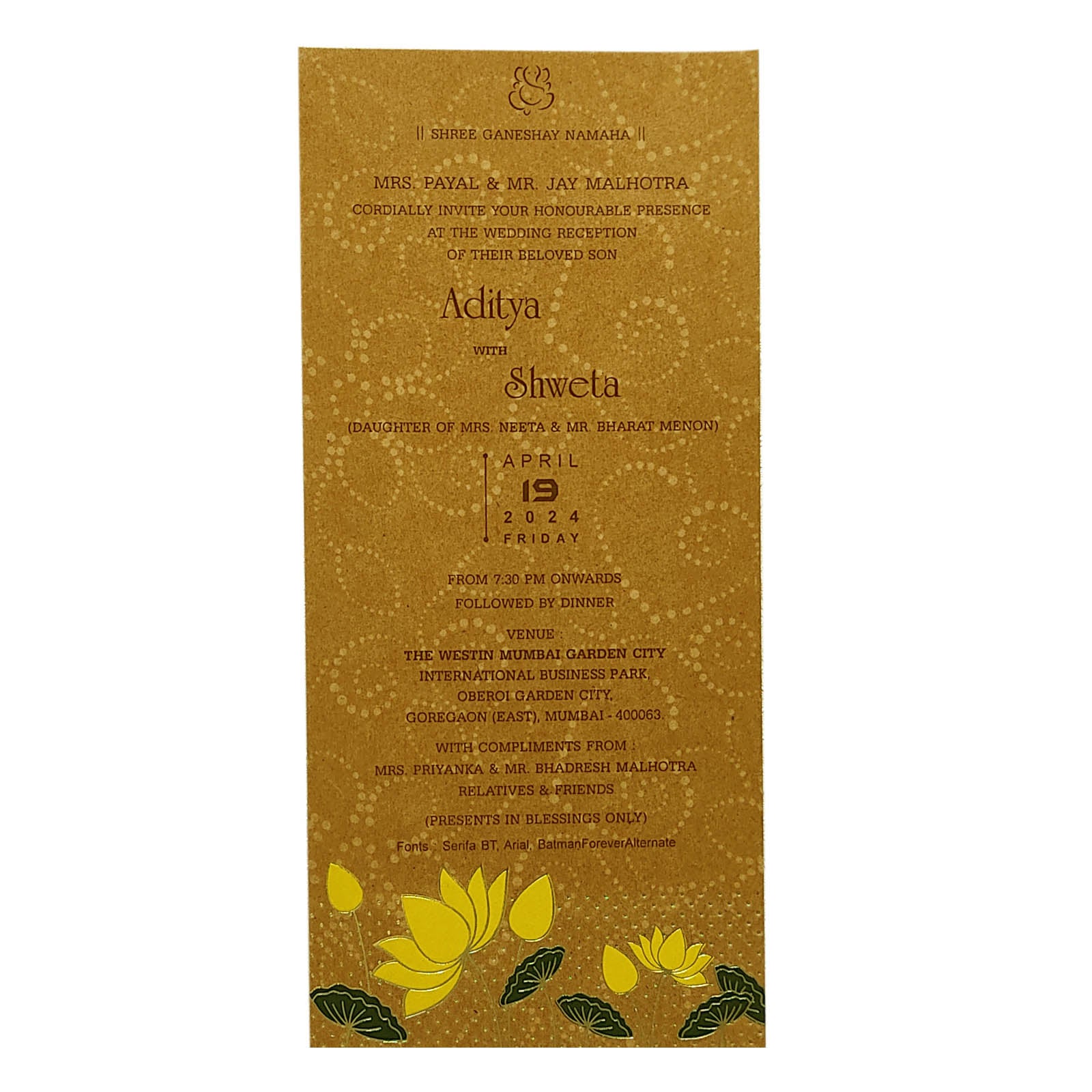 Brown Yellow Floral Single Sheet Invitation Card-KRCS5171