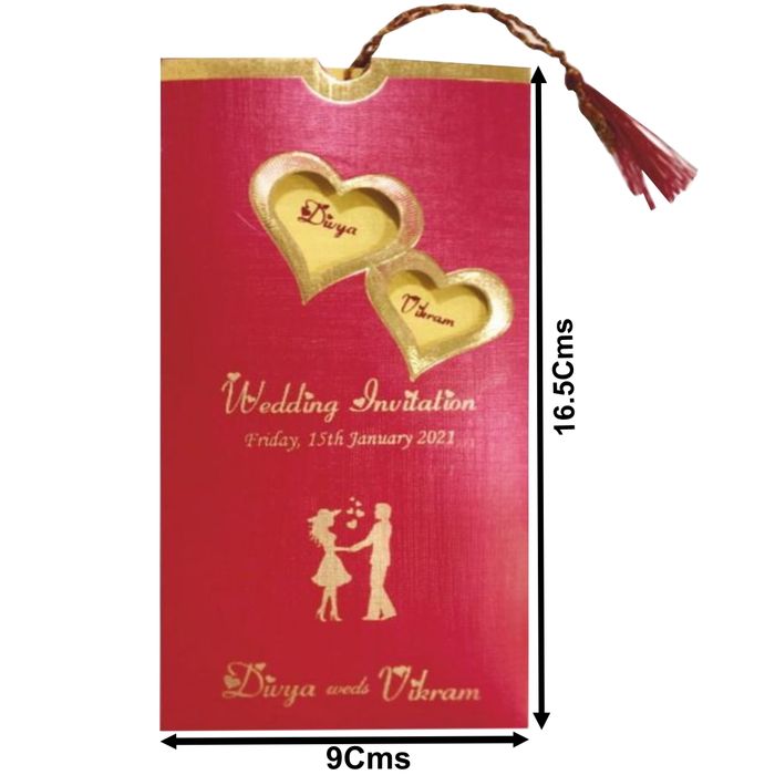 Red Vertical Personal Invite With Bride And Groom Names In Heart-KNKSP712-King of Cards