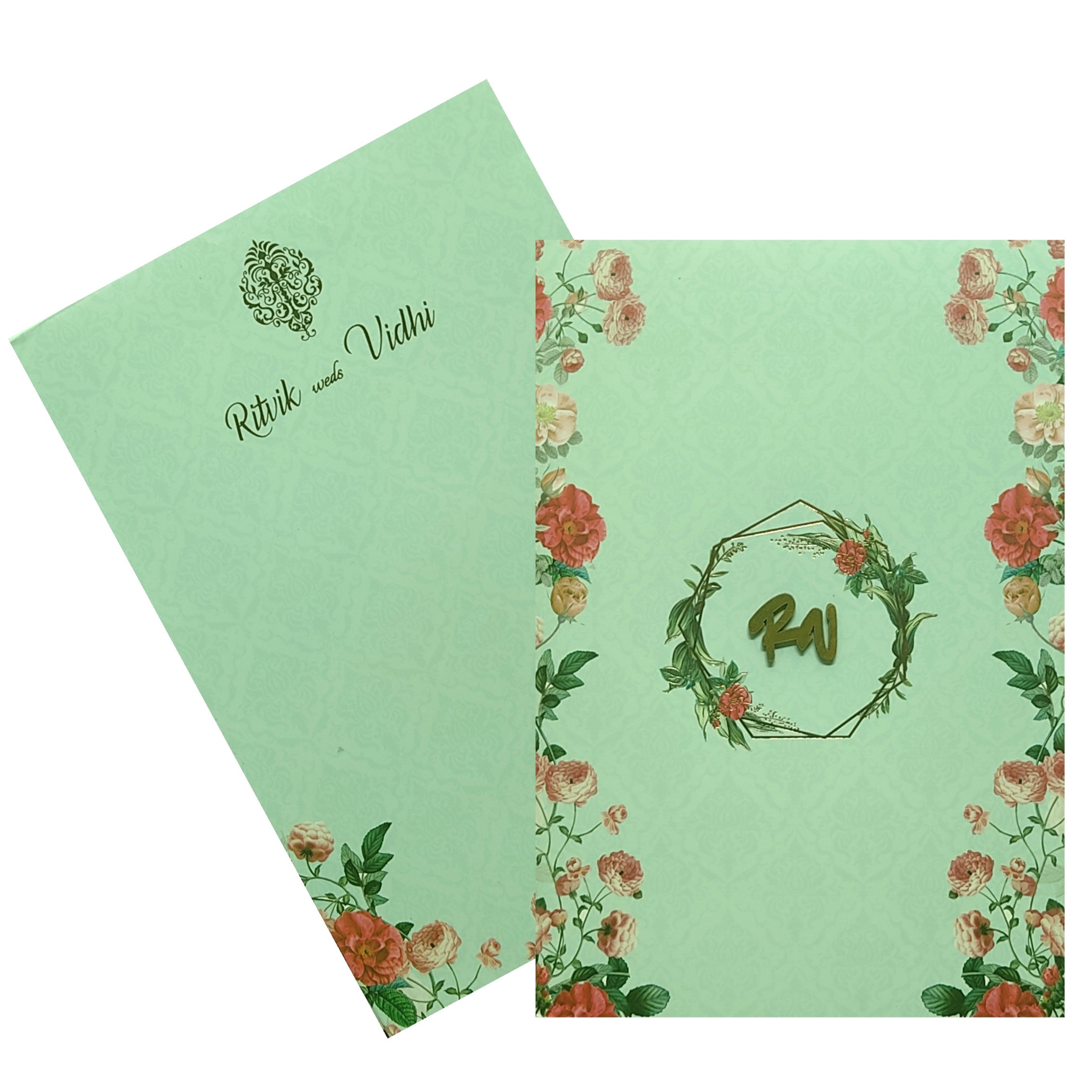 Soft Green Floral Invitation Card-KRC29780