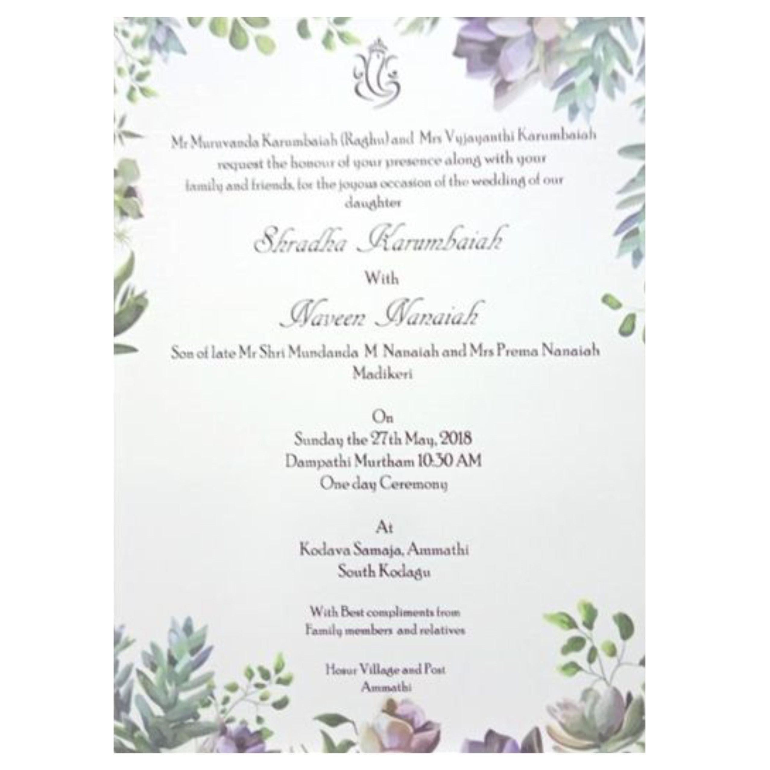 White floral theme single sheet wedding card-KNS014WW