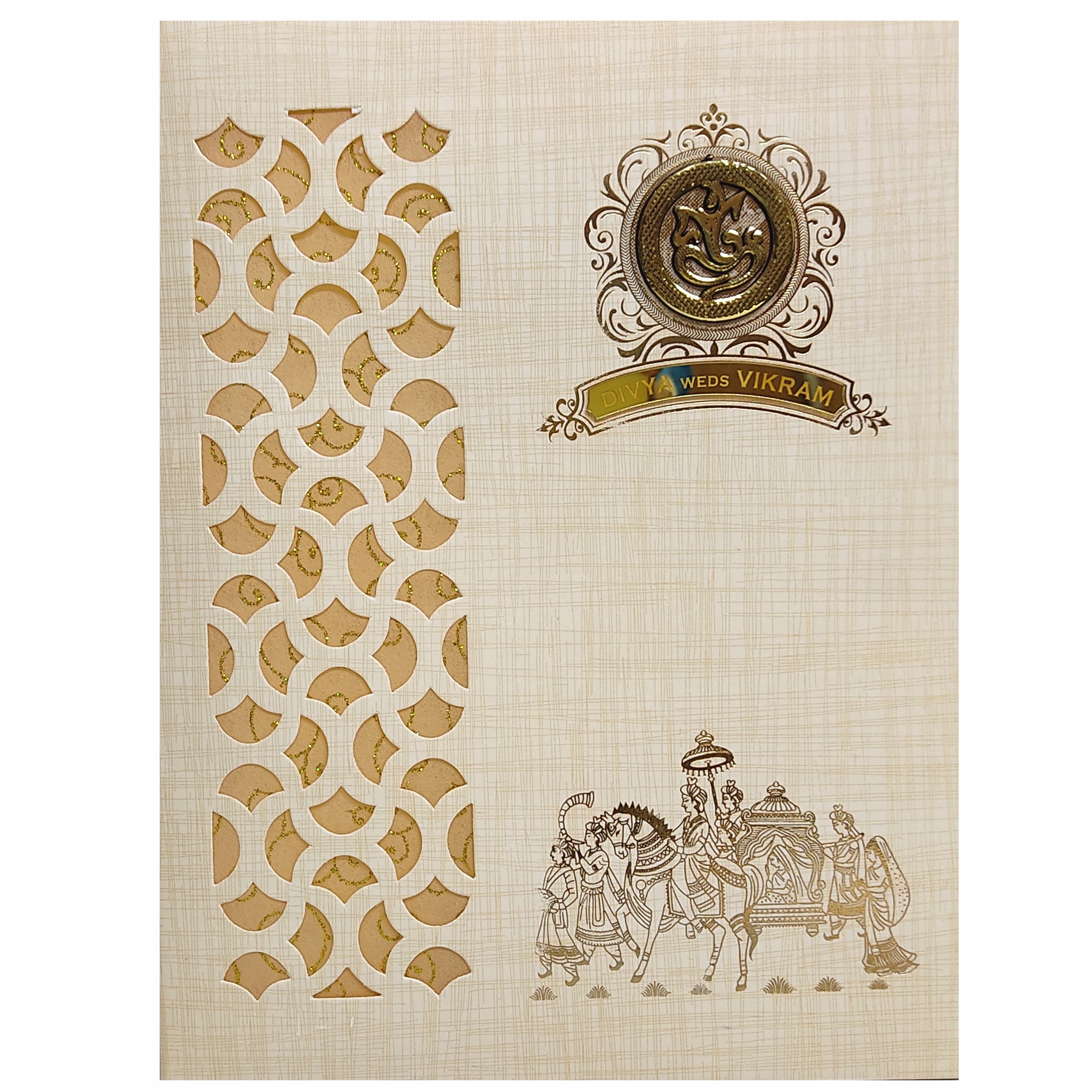 Sandal Metallic Die Cut Baraat Design With Name Plate-KNK9404S