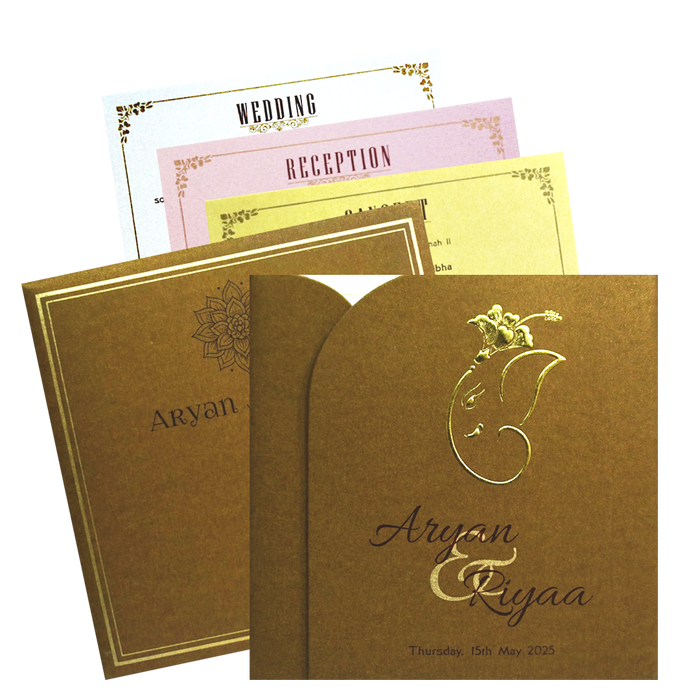 Dark Brown Ganesha Wedding Card-King of Cards