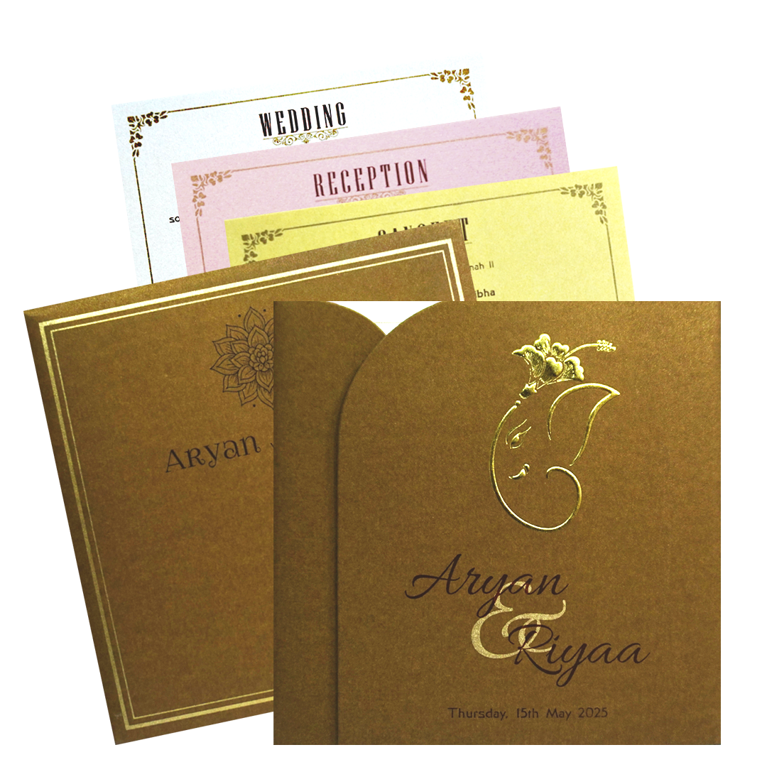 Dark Brown Ganesha Wedding Card-KRC30102