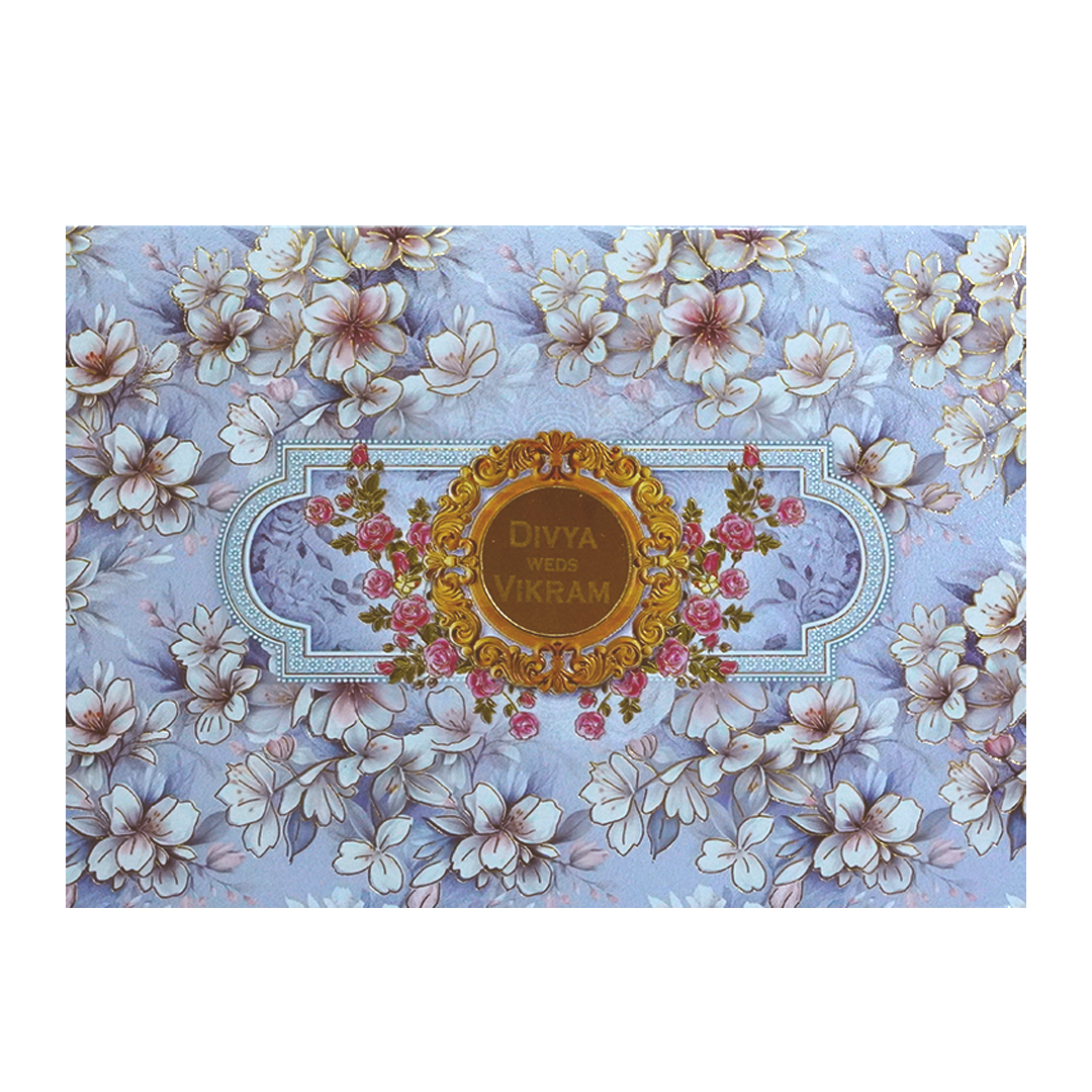 Grey Floral Nameplate Box Invitation Card-KNTN6202
