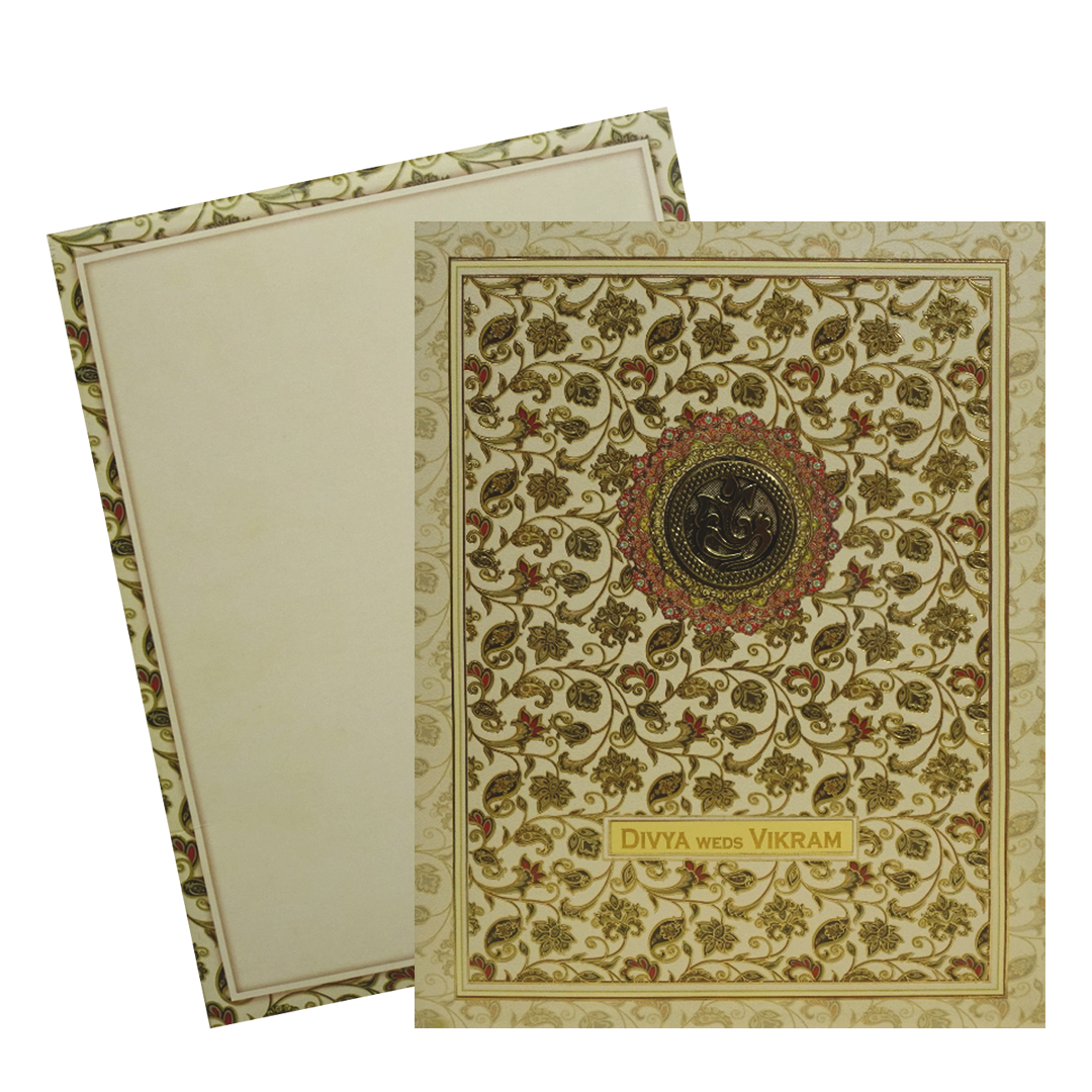 Cream Pattern Wedding Card-KNKN6315