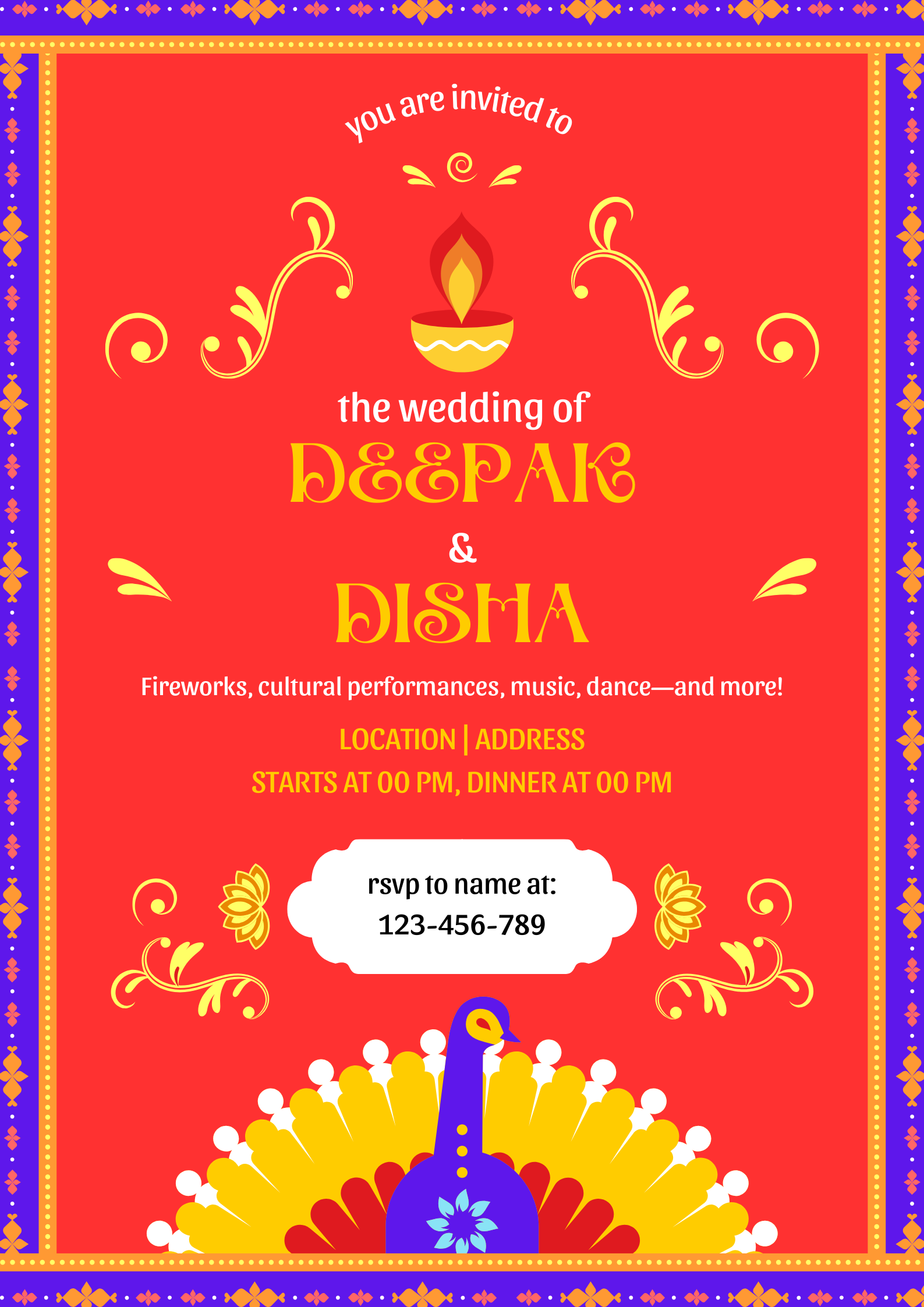 Orange Peacock Gujarati Wedding Invitation-AAGWI001