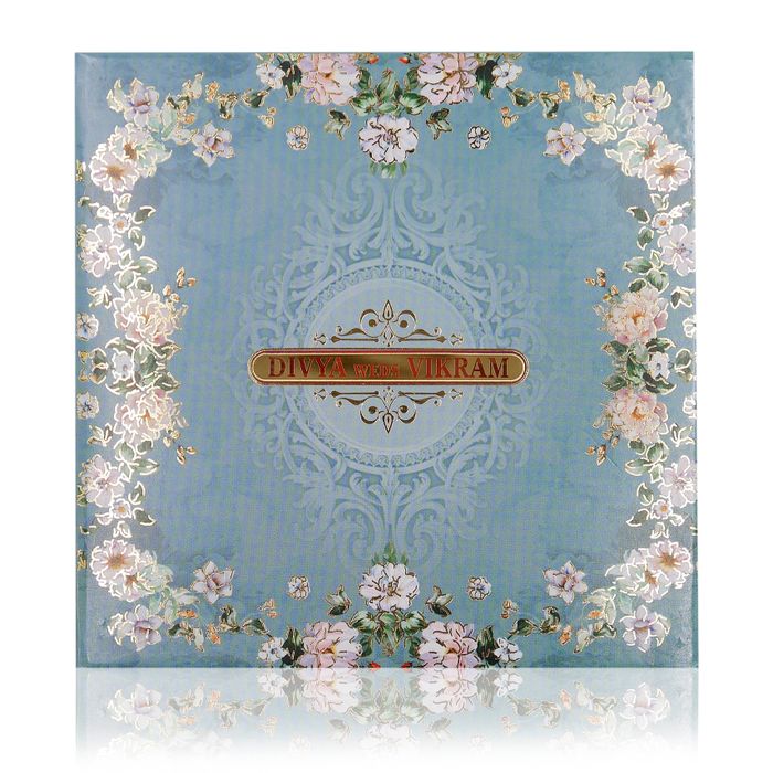 Blue Premium Padded Floral Card With Gold Border-KNC5601B-King of Cards