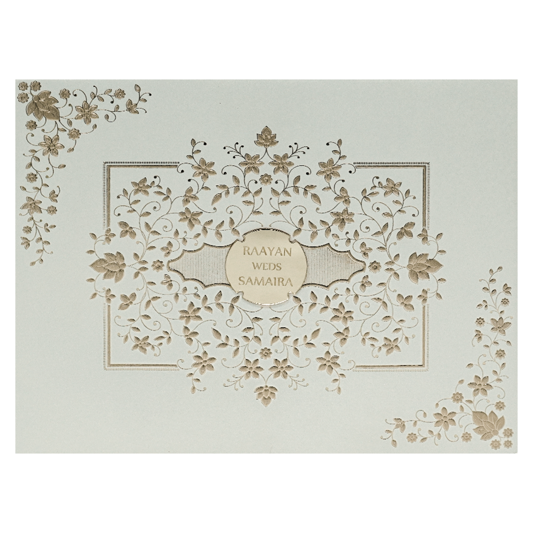 Check out White Gold Floral Padded Wedding Card at best price. ✅WhatsApp Support✅Express Delivery.