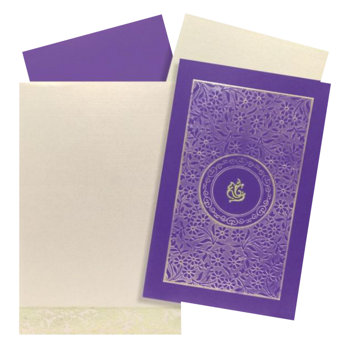 Lovely Violet Shading With Ganesha Theme Padded Wedding Card - KNK3661