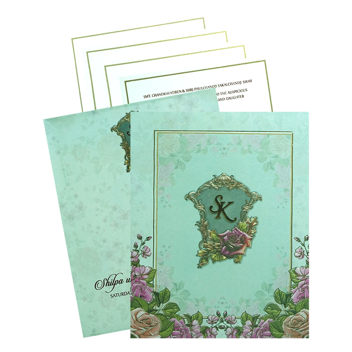 Light Green Rose Wedding Card-KPR09820
