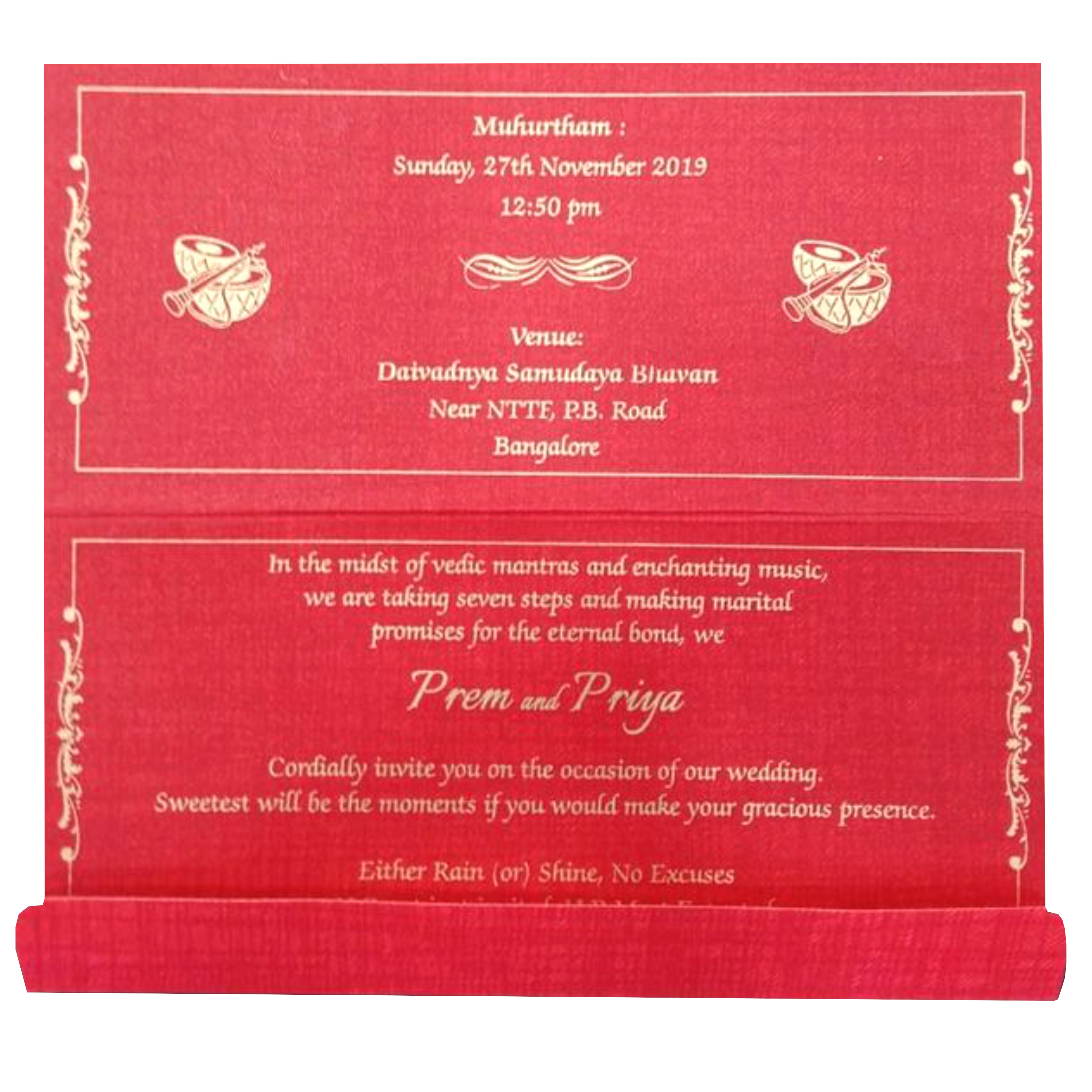 Gorgeous Gold Shaded Flowers With Red Shading Personal Wedding Card - KNKSP736
