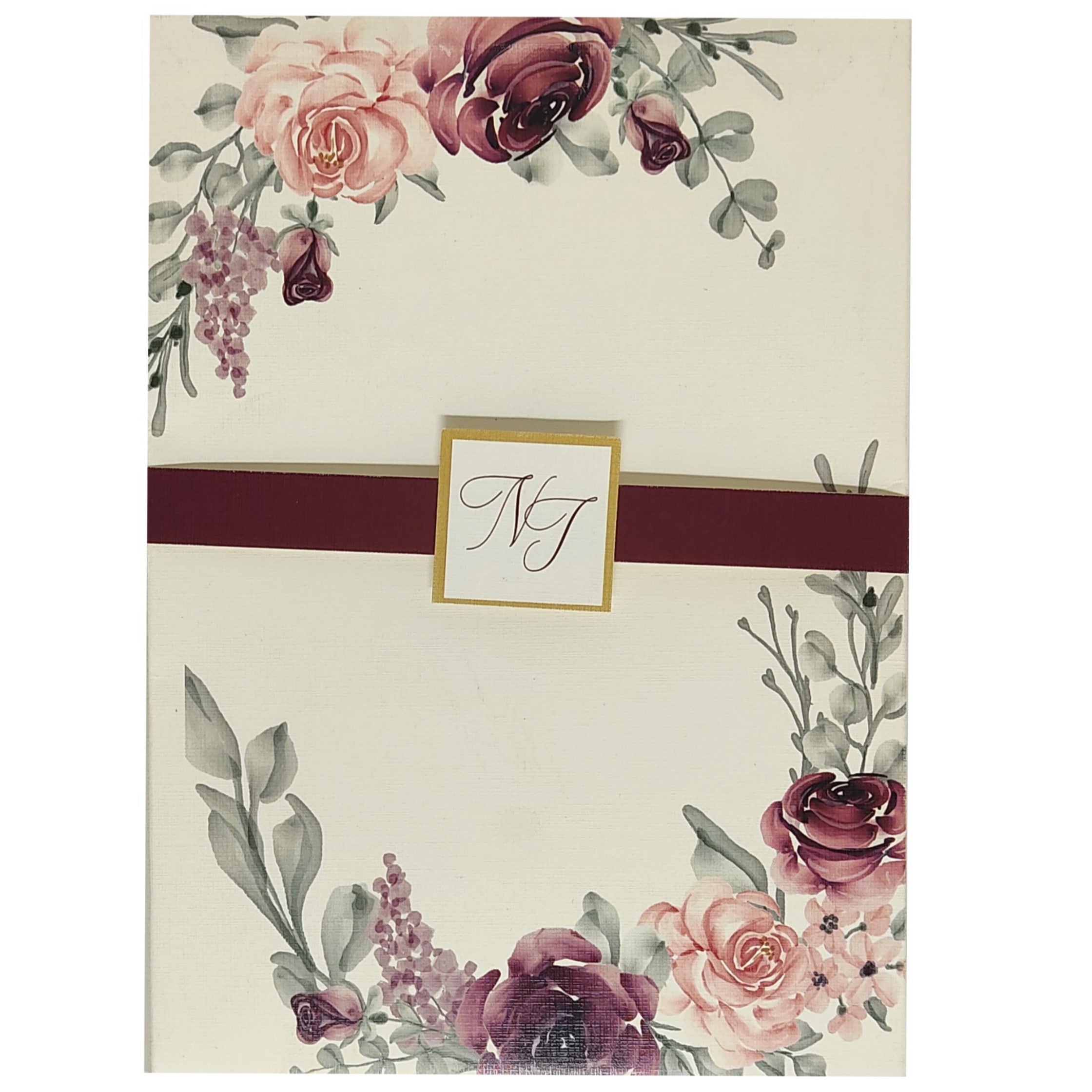 Cream Exclusive Floral Invitation Card With Wedding Logo-KNKYP005