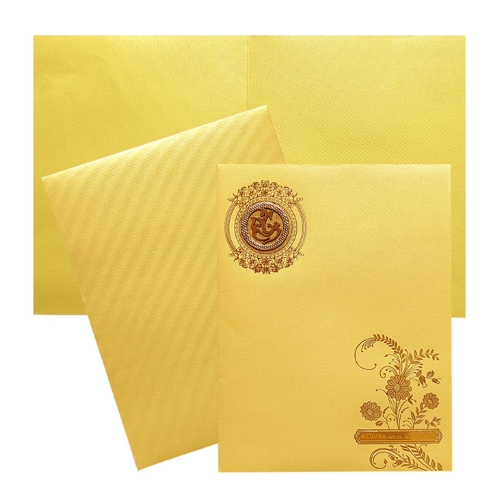 Gold Floral Foil Nameplate Invitation Card-KNKT5027