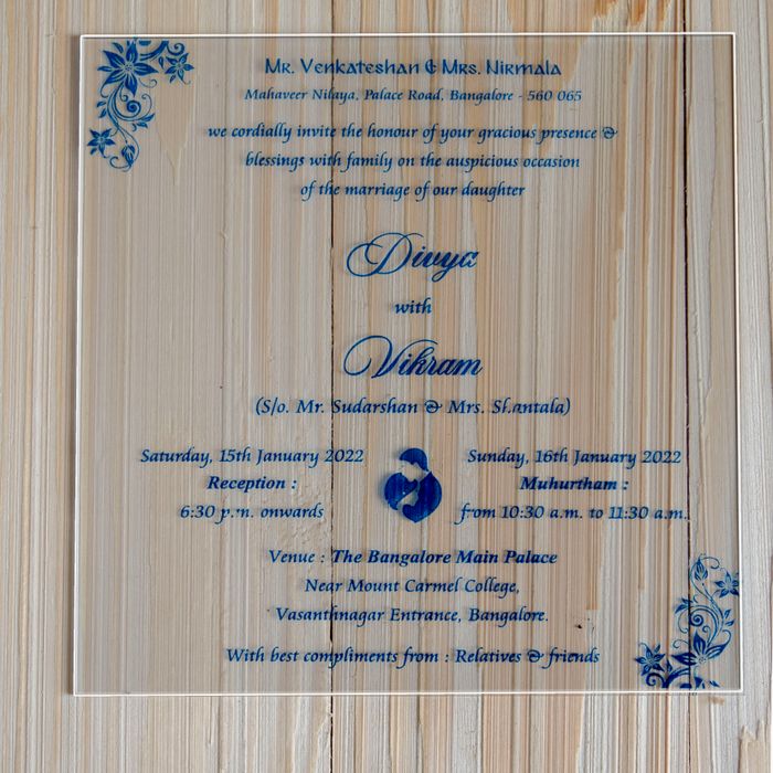 White Acrylic Wedding Invitation Card With Blue Cover-KNAT3701B-King of Cards