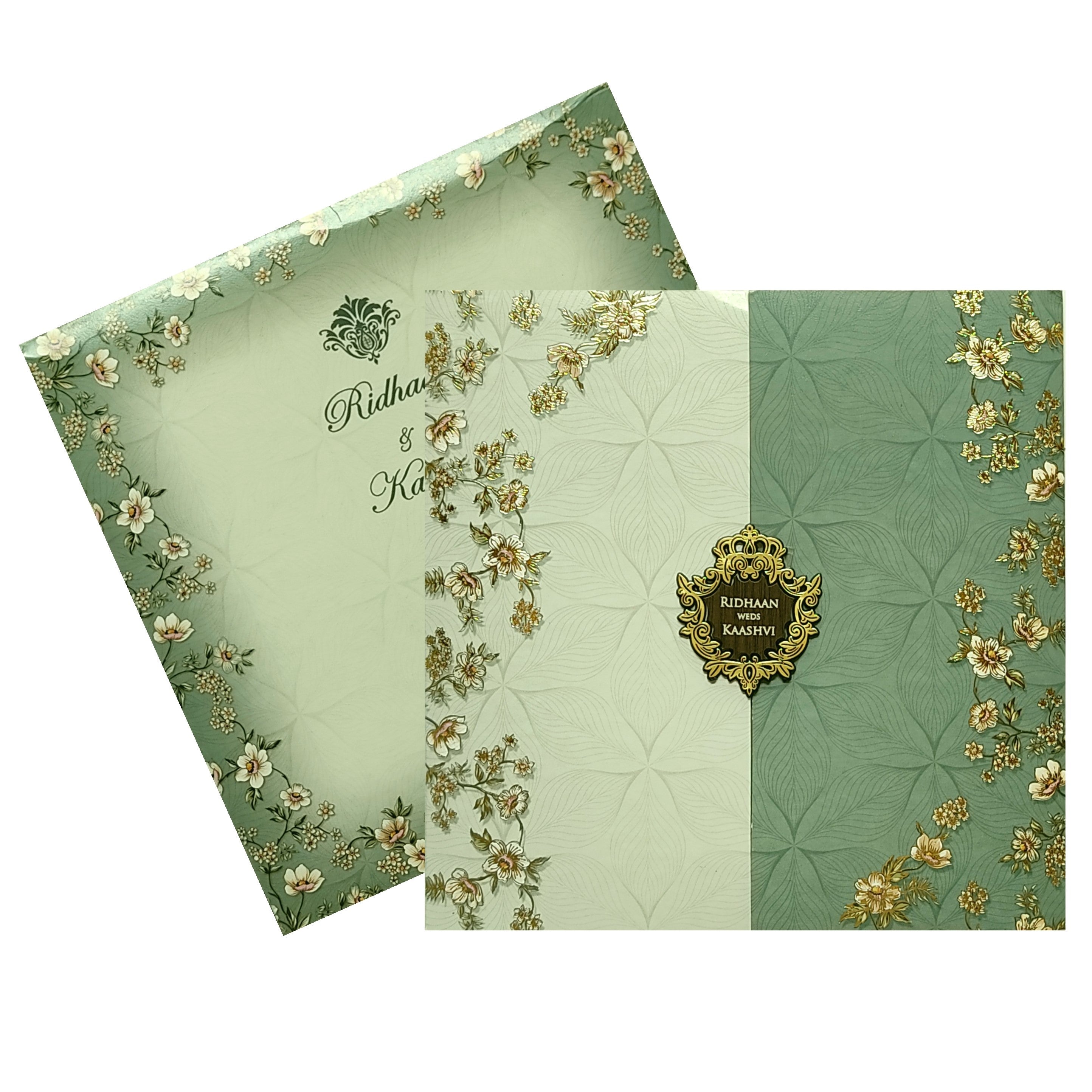 Green Cream Floral Invitation Card-KRC29930